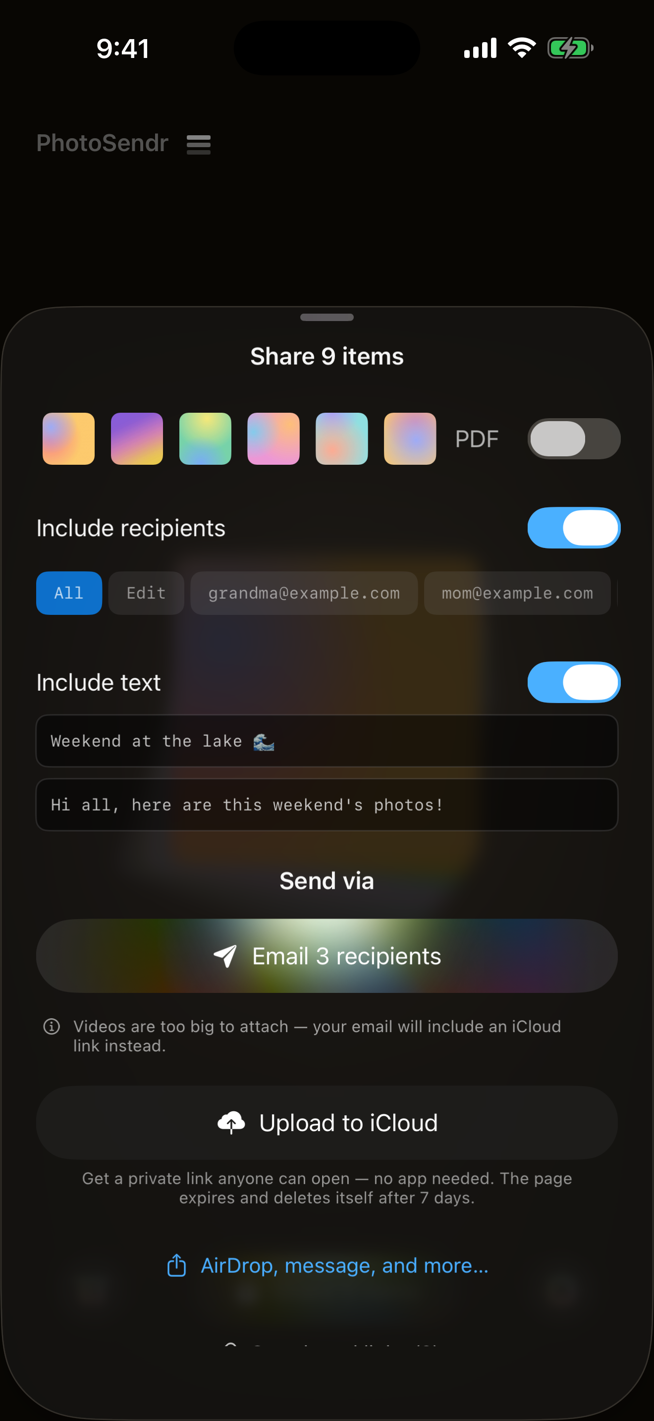 Share sheet with PDF toggle